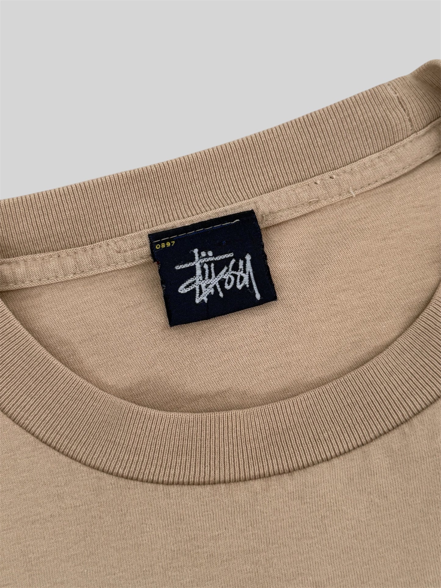 Vintage Stussy 2000s Spellout Graphic Print T Shirt Beige Small