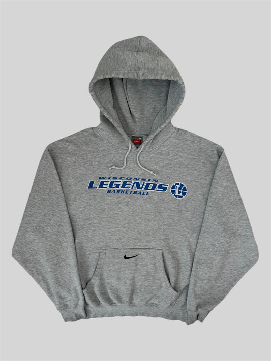 Vintage Nike Team Embroidered Spellout Pullover Hoodie Light Grey Medium