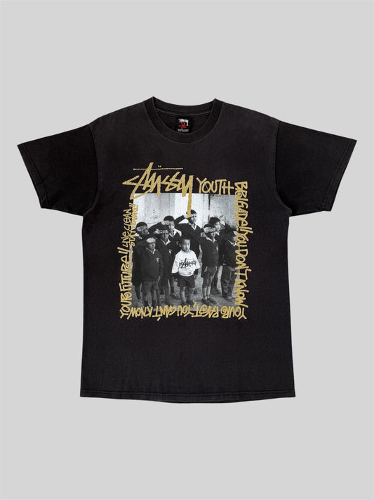 Vintage Stussy 2006 Youth Brigade School Kids Graphic T Shirt Faded Black Medium