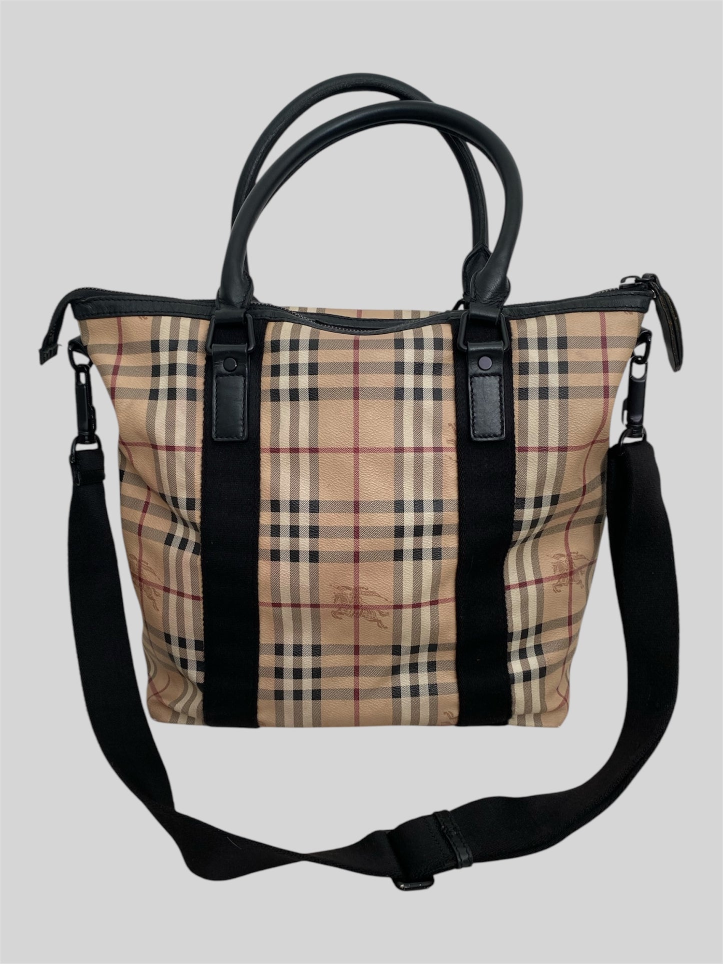 Vintage Burberry Nova Check Medium Sized Handbag With Strap Beige