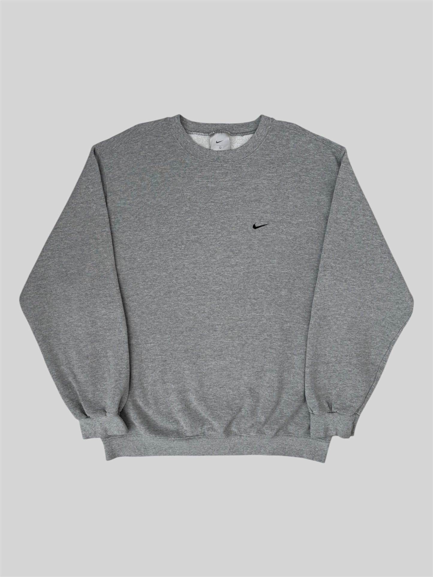 Vintage Nike 90s Embroidered Swoosh Pullover Sweatshirt Light Grey Large