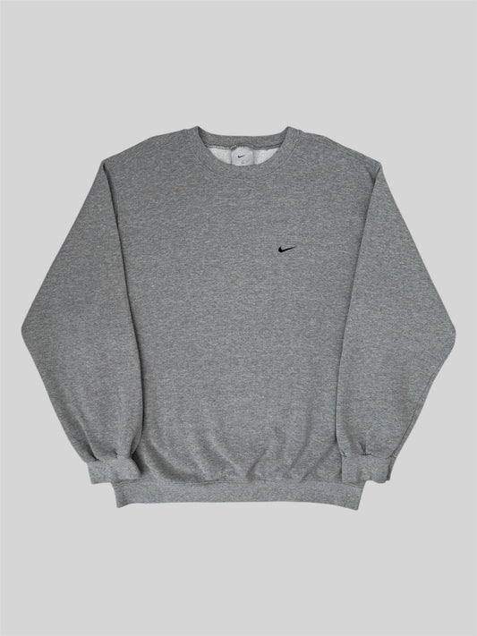 Vintage Nike 90s Embroidered Swoosh Pullover Sweatshirt Light Grey Large