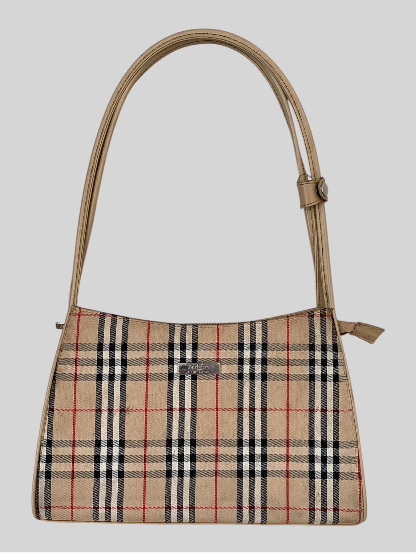 Vintage Burberry Nova Check Large Handbag Shoulder Bag Beige