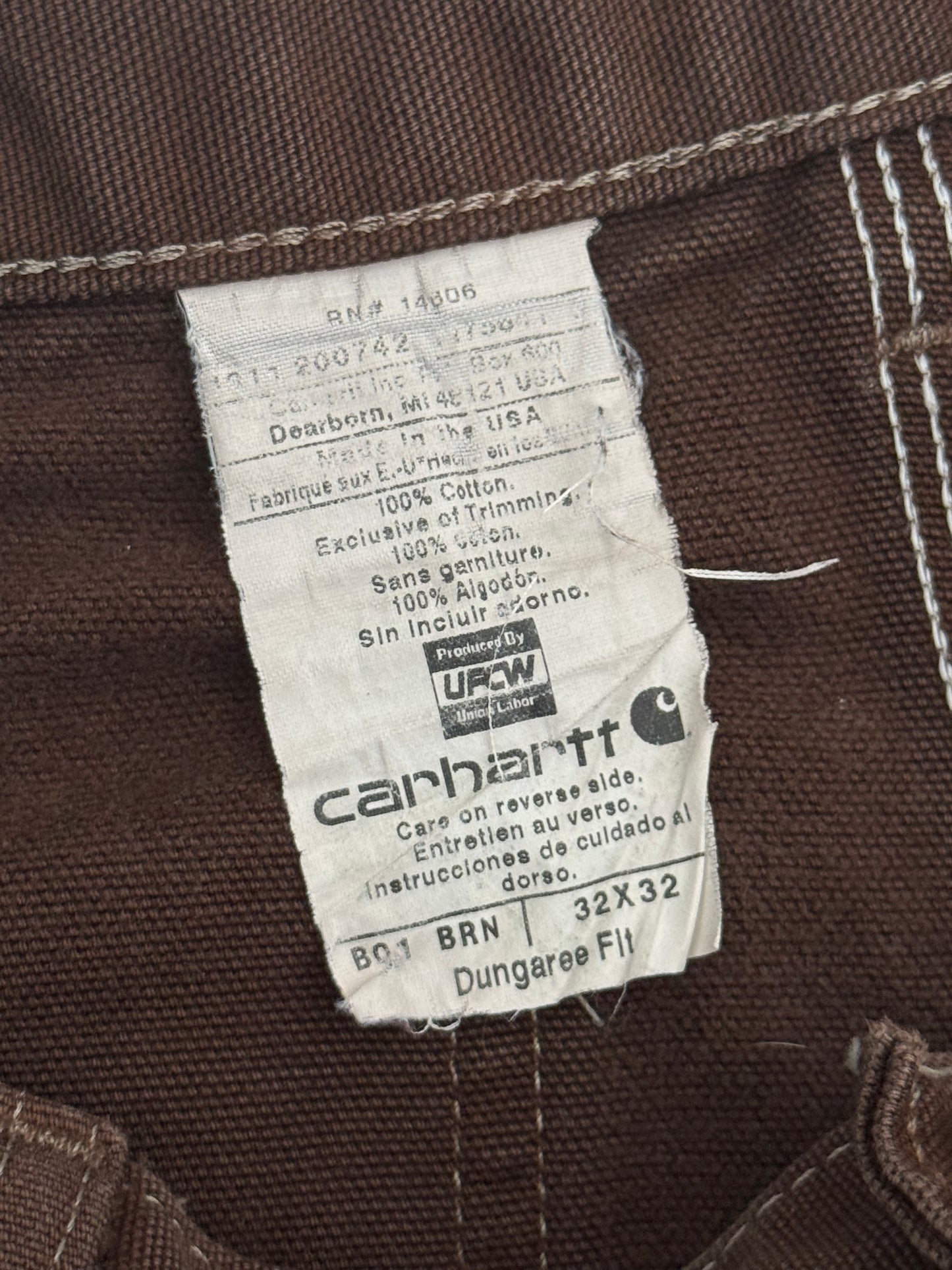 Vintage Carhartt 2011 Double Knee Carpenter Jeans B01 BRN W32 L32 Made In USA