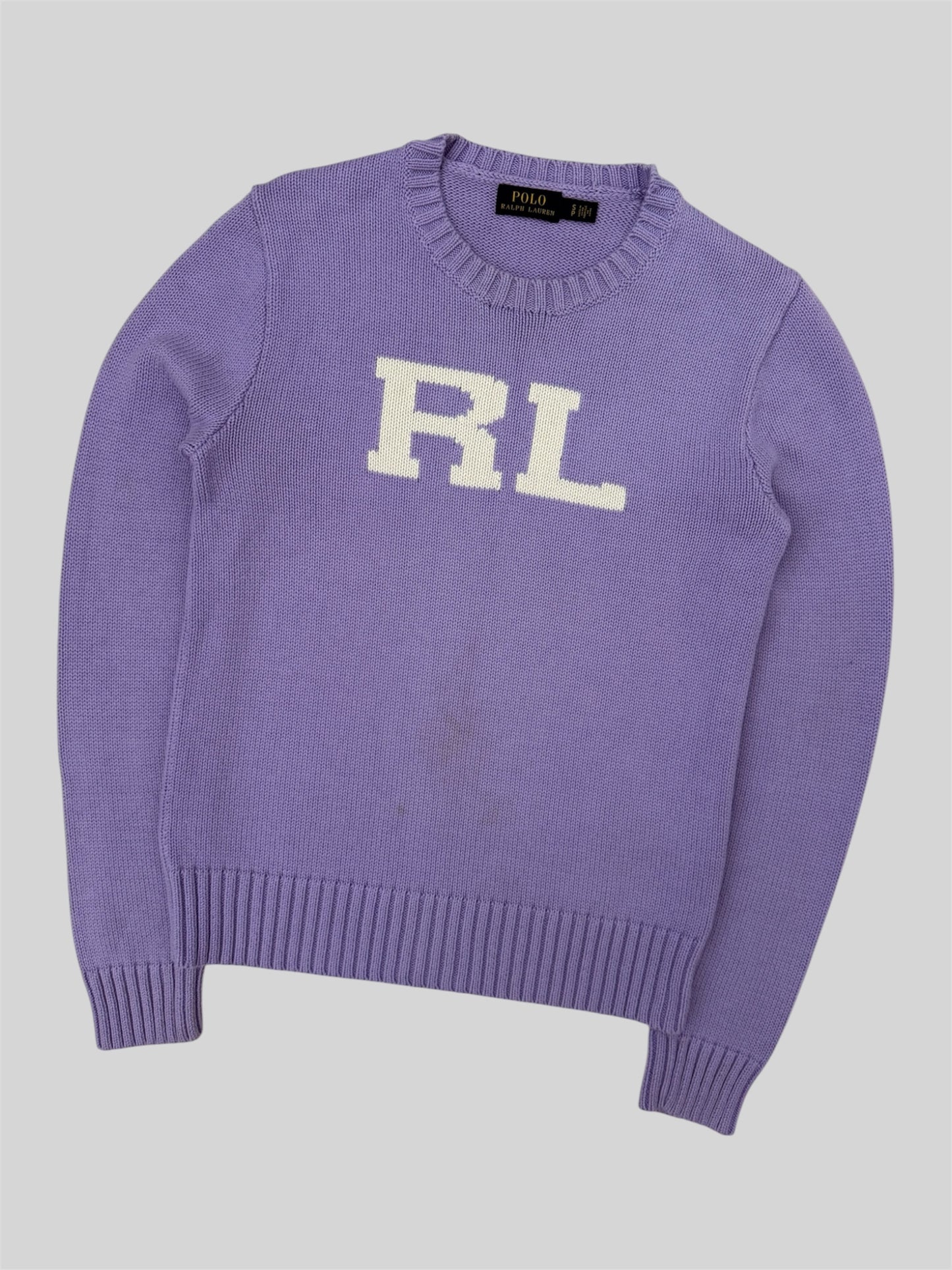 Authentic Polo Ralph Lauren Initial Spellout Knitted Pullover Jumper Lilac Small