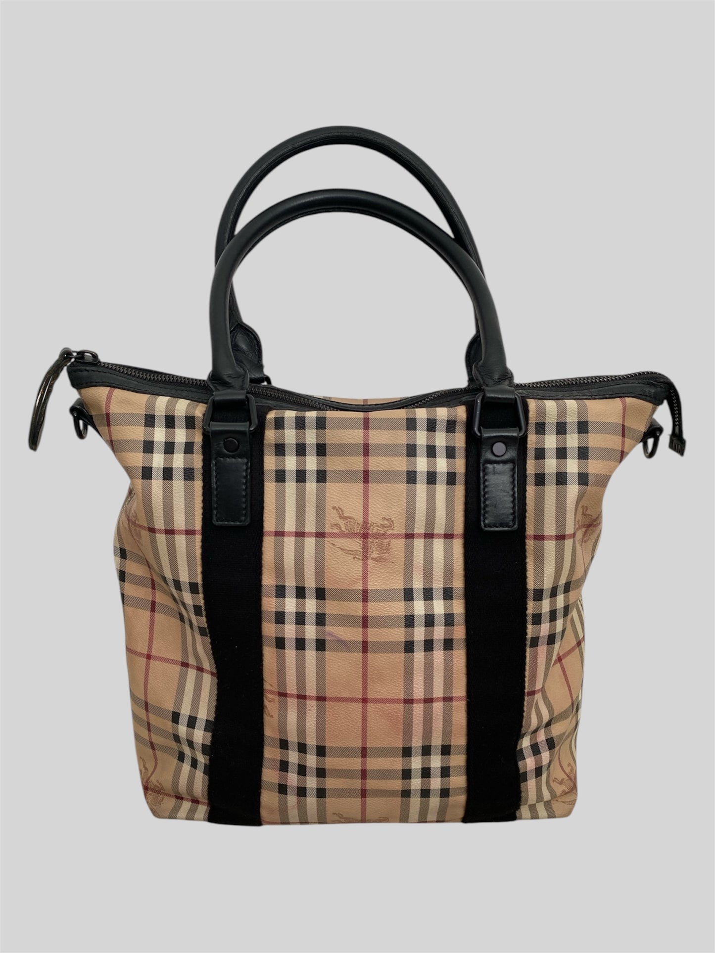 Vintage Burberry Nova Check Medium Sized Handbag With Strap Beige