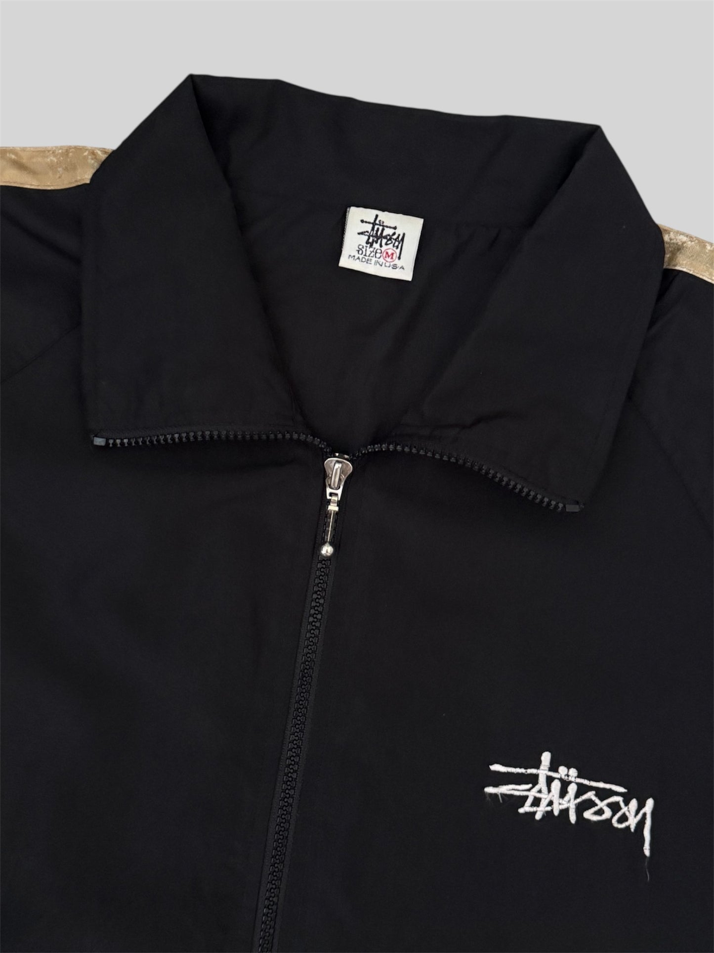 Vintage Stussy 1990s Embroidered Windbreaker Jacket Black Medium Made In USA
