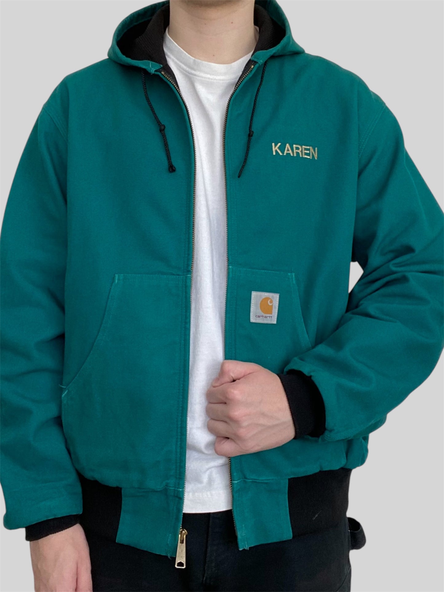 Vintage Carhartt 1997 Thin Lined Embroidered Active Jacket JR132 Green X-Large