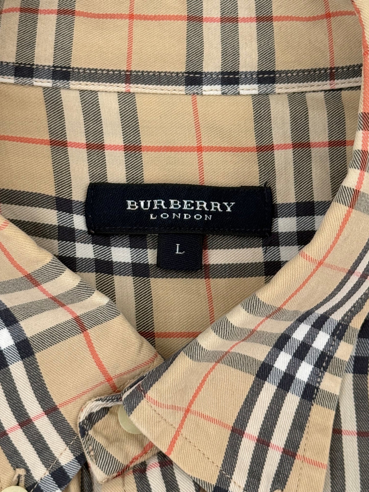 Vintage Burberry 90s Nova Check Button Up Shirt Beige Large