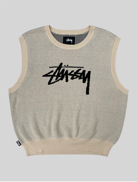 Rare Stussy Spellout Knitted Pullover Vest Beige Medium