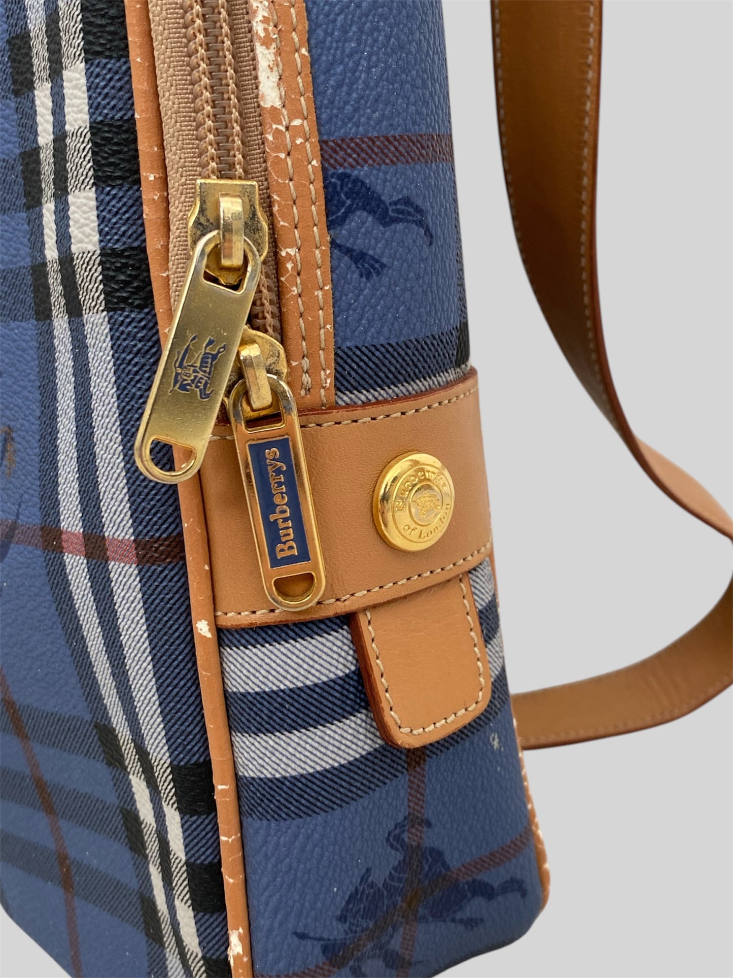 Vintage Burberry Nova Check Messenger Laptop Bag With Attachable Strap Blue