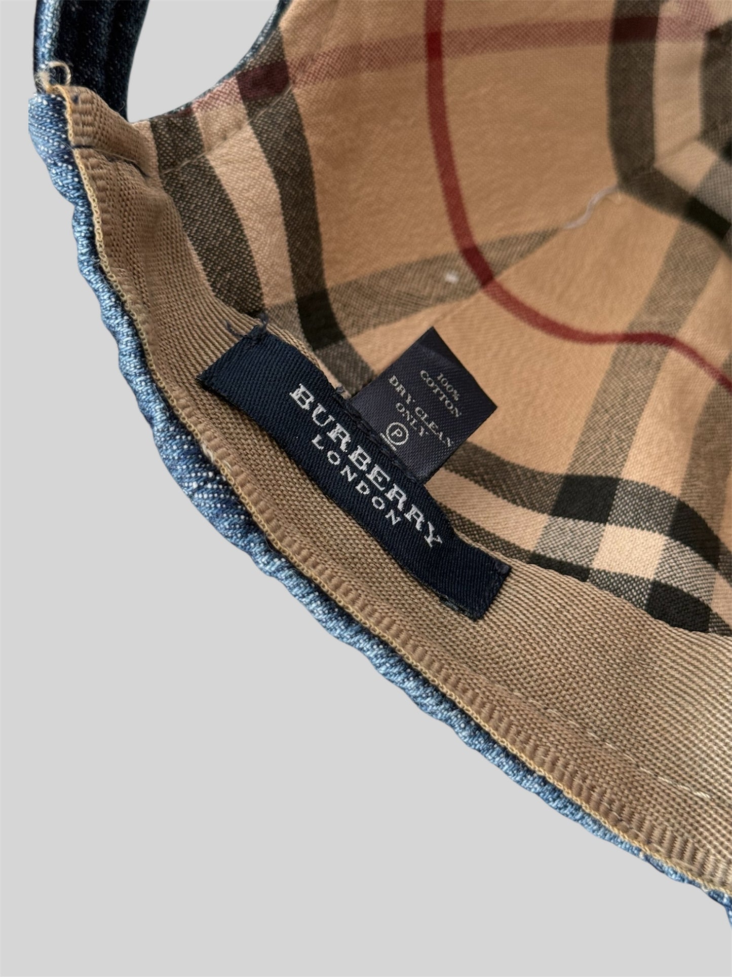 Vintage Burberry 2000s Nova Check Denim Adjustable Baseball Cap Blue One Size