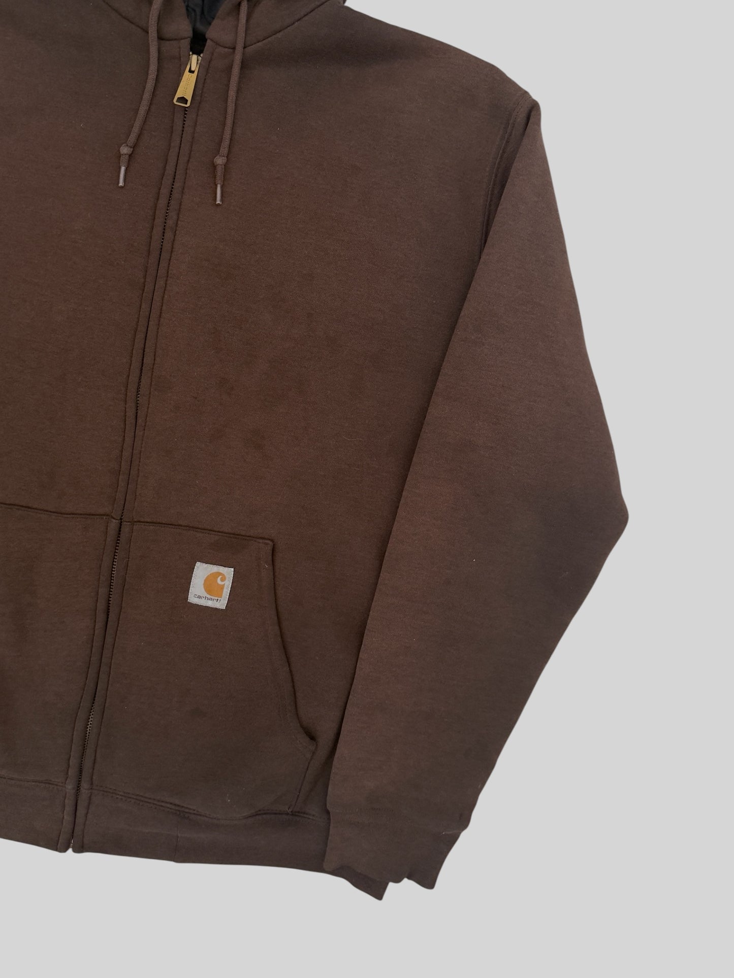 Vintage 1990s Carhartt Quilted Lined Full Zip Faded Hoodie Brown Medium