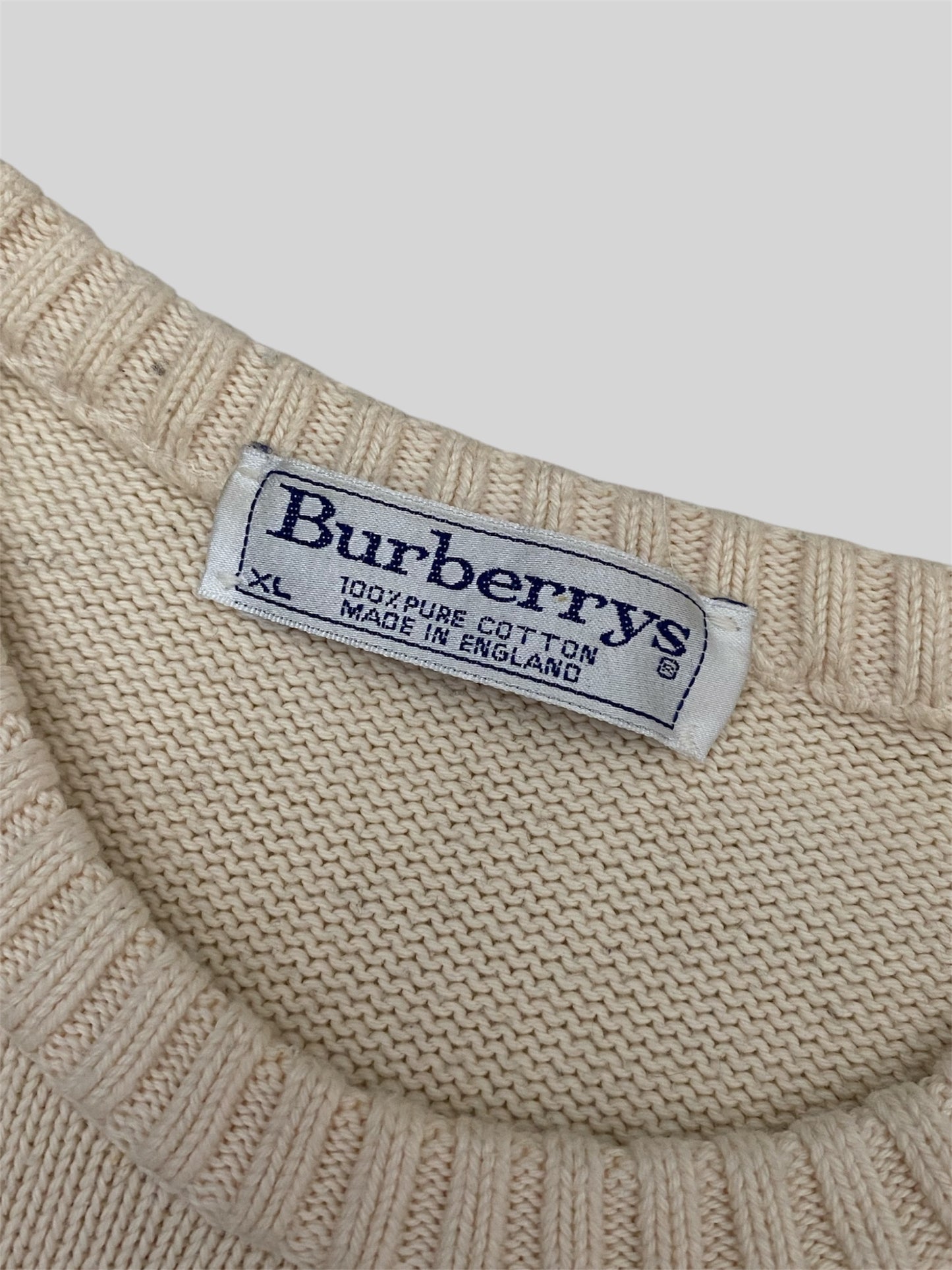 Vintage Burberry Spellout Pullover Knitted Sweatshirt Beige X-Large