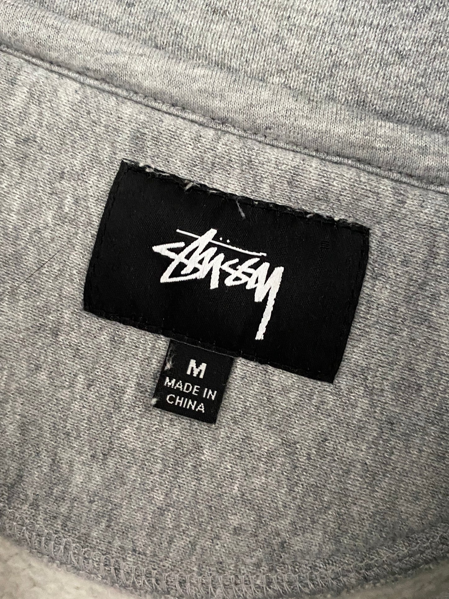 Stussy Embroidered Quarter Zip Pullover Sweatshirt Light Grey Medium