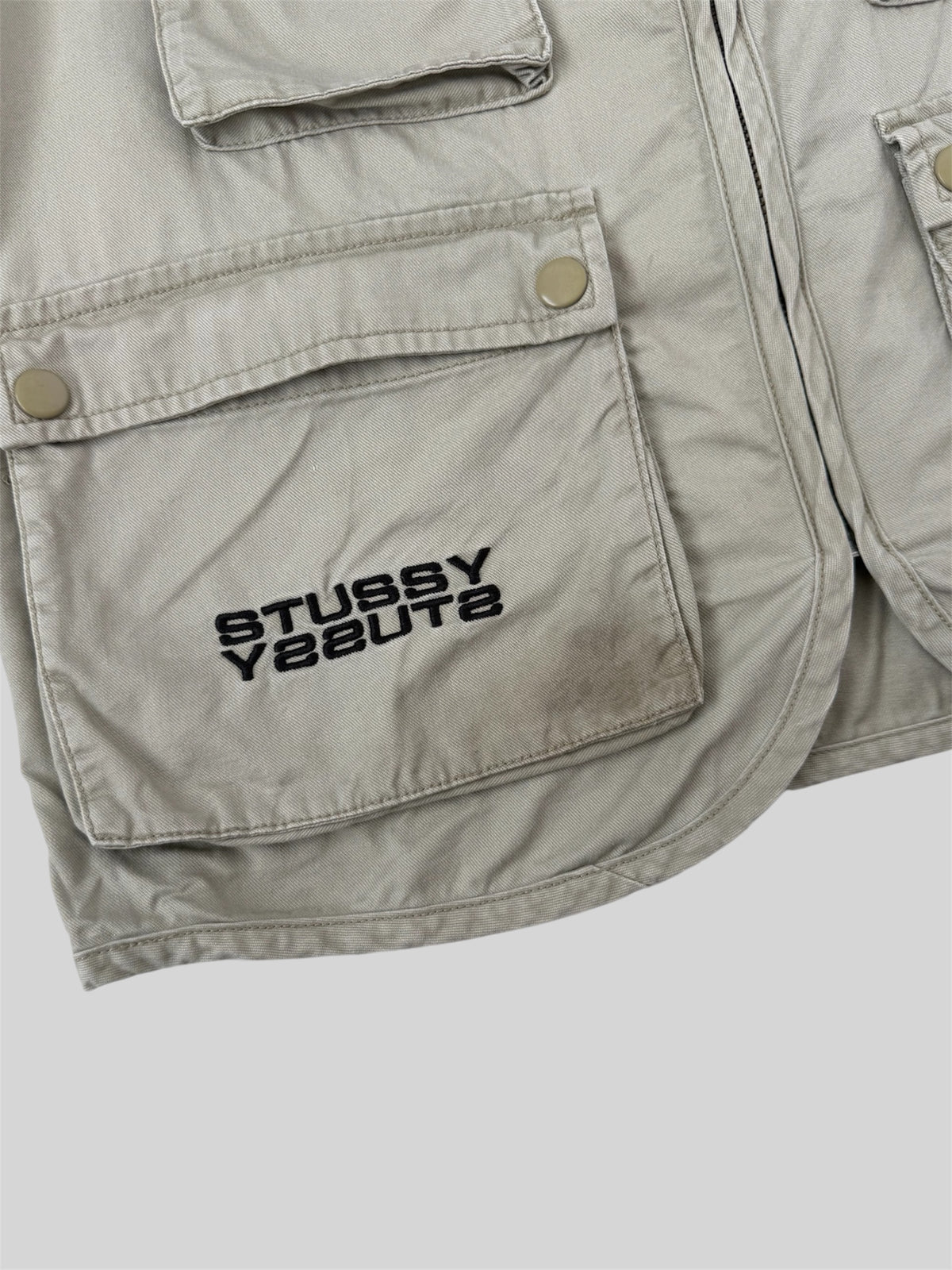 Modern Stussy International Embroidered Mason Utility Vest Beige Medium
