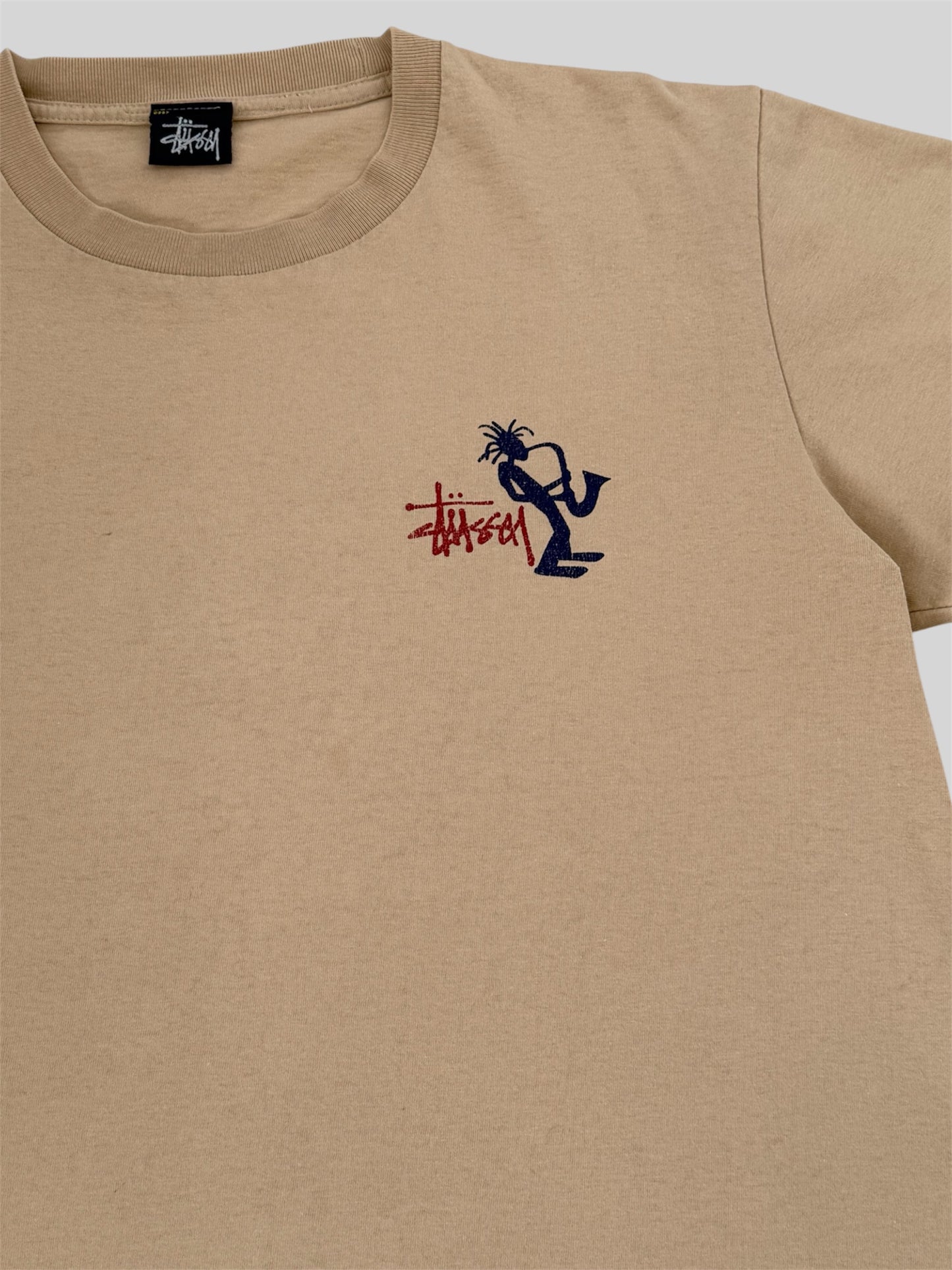Vintage Stussy 2000s Spellout Graphic Print T Shirt Beige Small