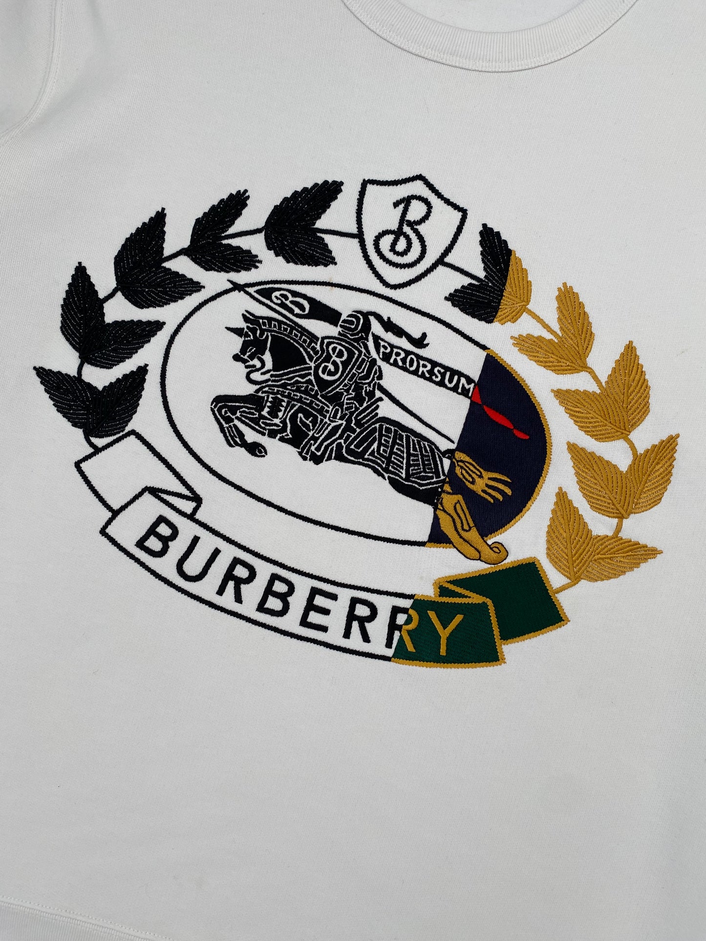 Vintage Burberry Embroidered Emblem Pullover Sweatshirt White Medium