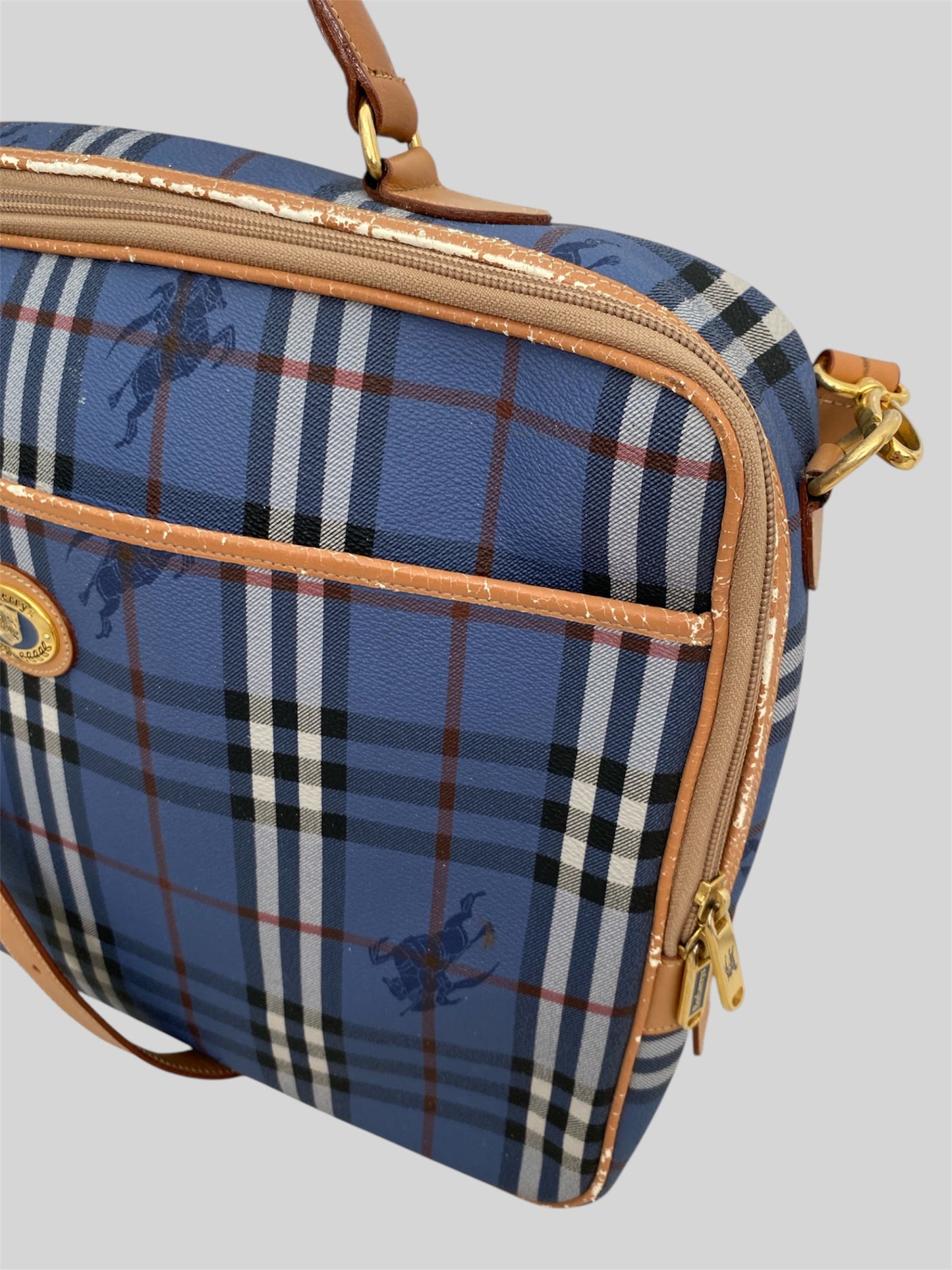 Vintage Burberry Nova Check Messenger Laptop Bag With Attachable Strap Blue