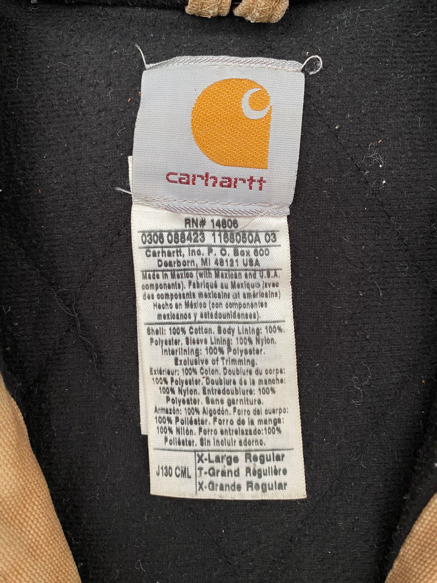 Vintage Carhartt 2006 Full Zip Active Jacket J130 CML Beige X-Large