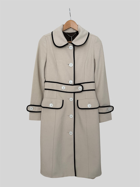 Authentic Burberry Women’s Slim Fit Mid Length Wool Coat Cream S Made In Italy