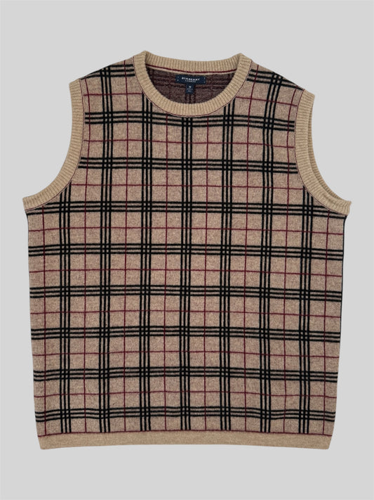 Vintage Burberry 90s Nova Check Knitted Vest Jumper Beige Medium Made In Italy