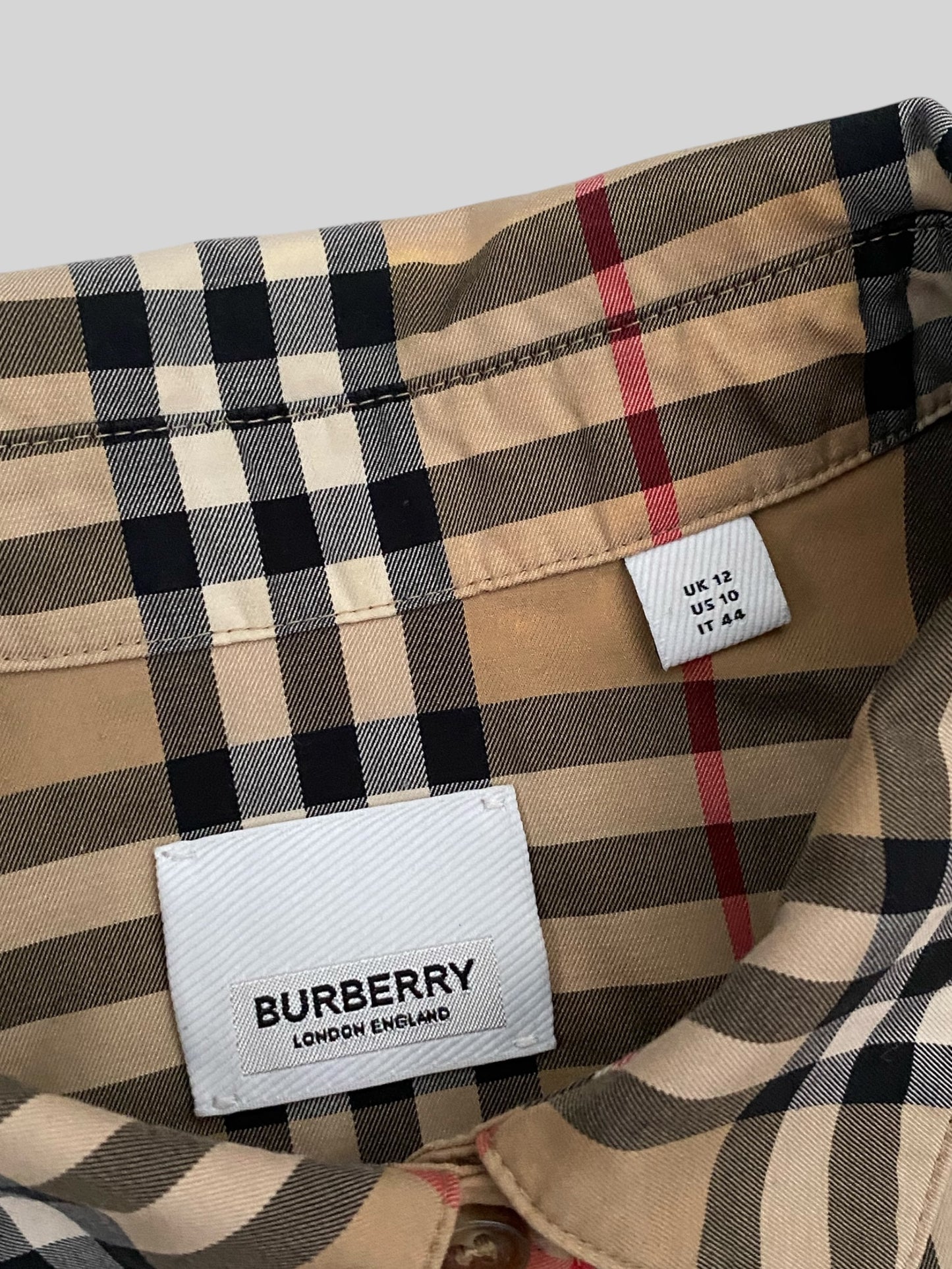 Burberry Women’s Long Sleeve Check Shirt Beige UK 12 £350RRP