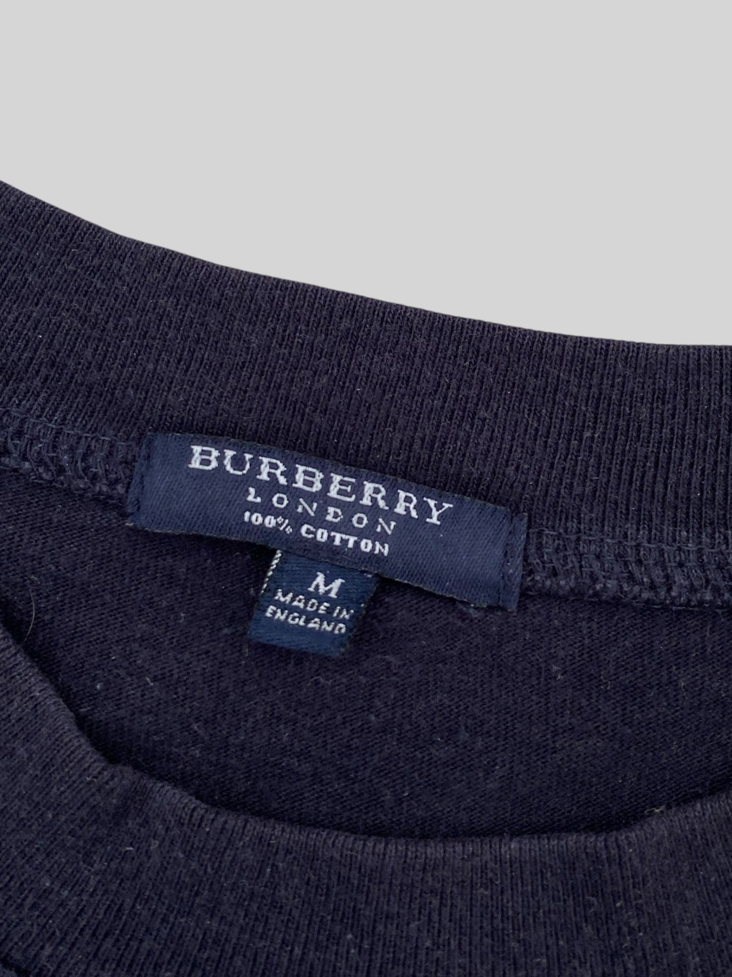 Vintage Burberry Embroidered Spellout T Shirt Faded Black Medium