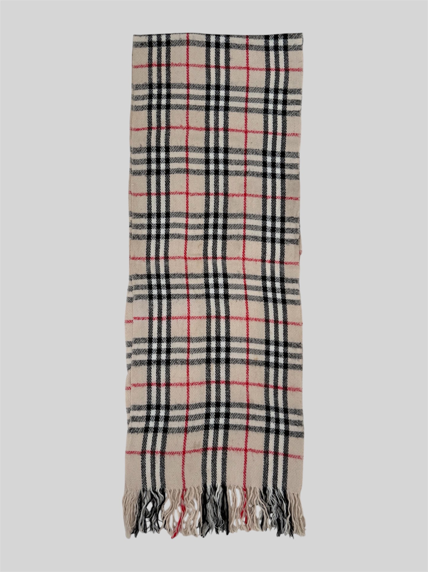 Vintage Burberry 90s Nova Check Scarf 100% Lambswool Light Beige Made In England