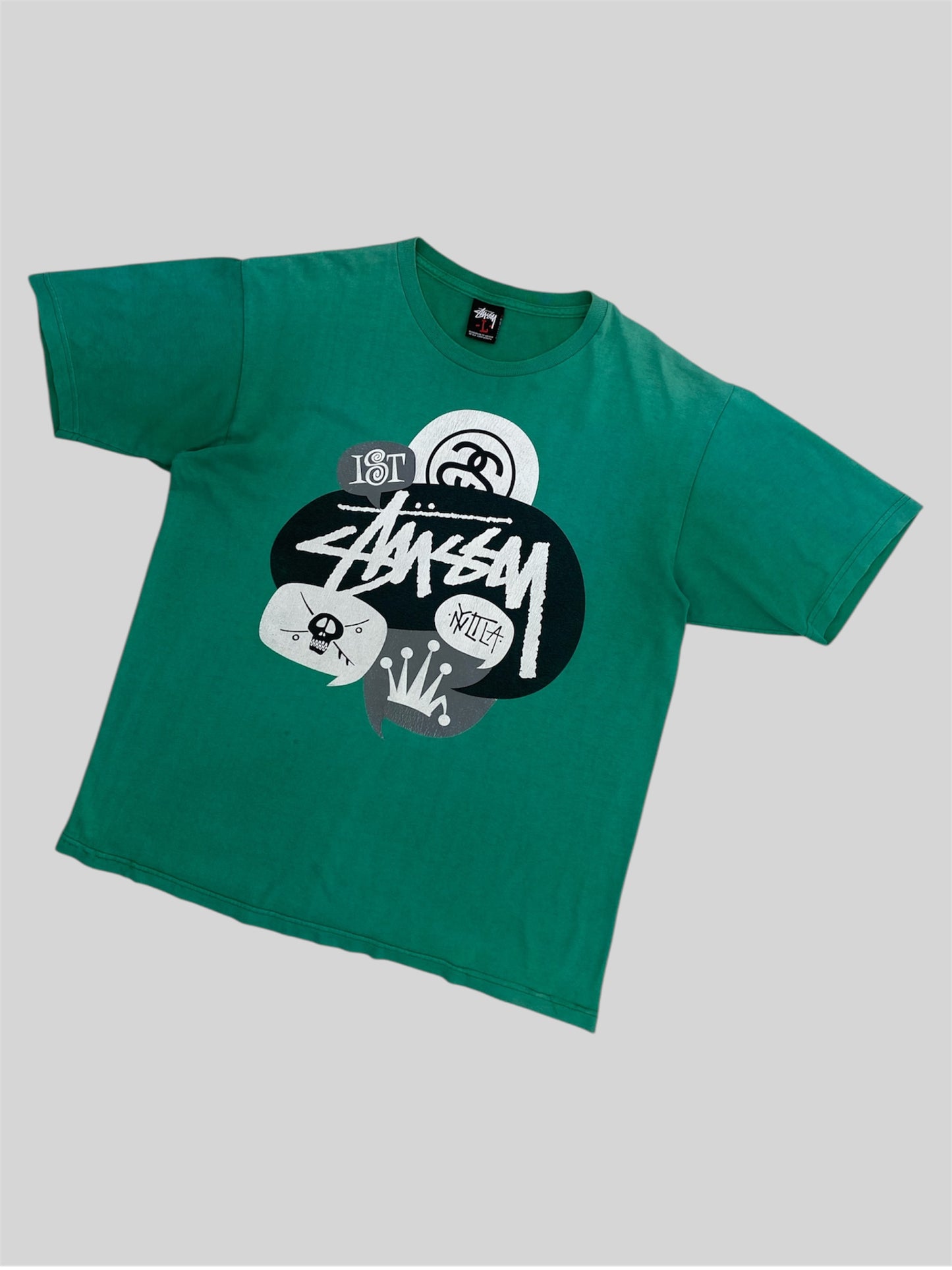 Vintage Stussy Emblem Spellout T Shirt Green Large