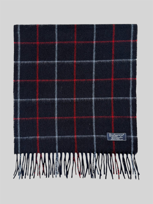 Vintage Burberry Nova Checkered 50% Cashmere 50% Wool Scarf Navy
