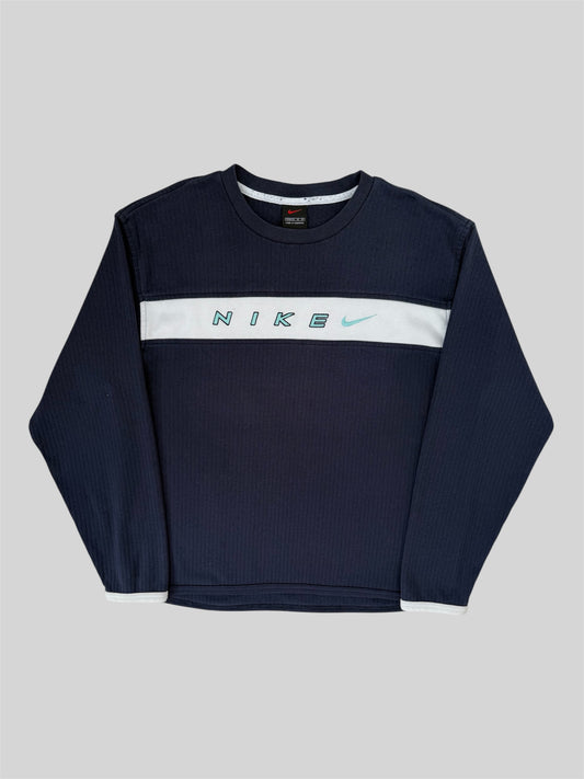 Vintage Nike 2000s Embroidered Spellout Pullover Sweatshirt Navy Medium