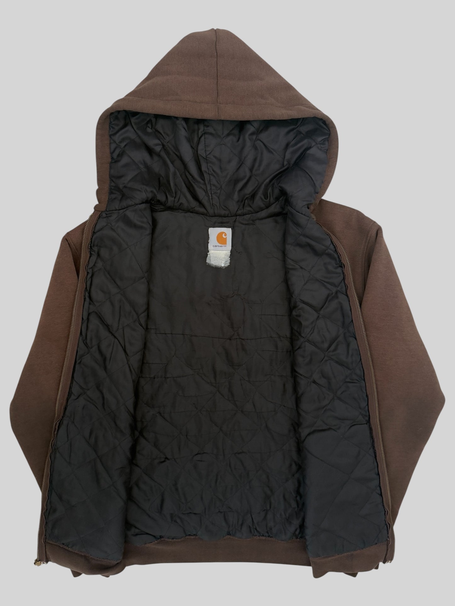 Vintage 1990s Carhartt Quilted Lined Full Zip Faded Hoodie Brown Medium