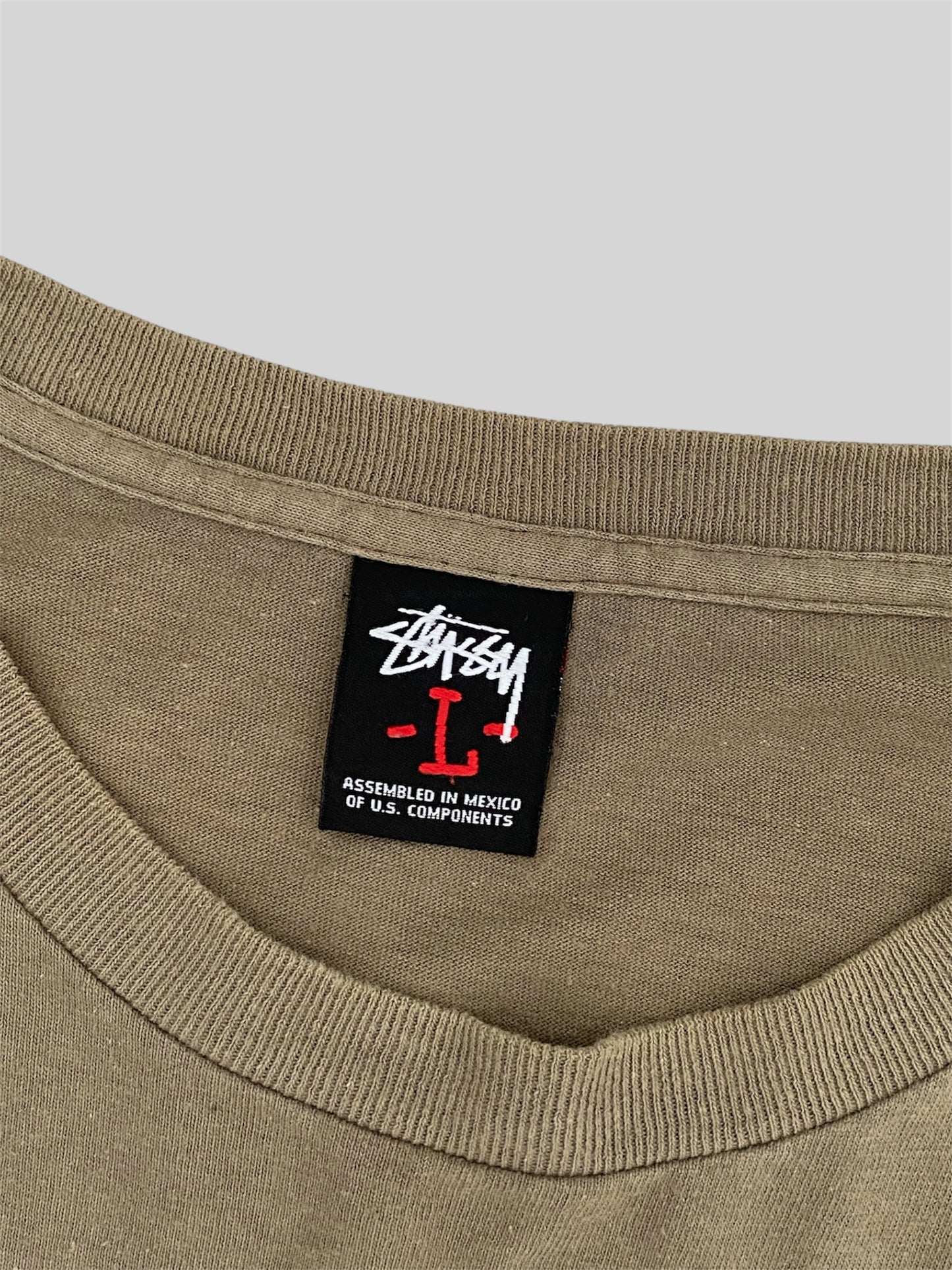 Vintage Stussy Printed Spellout T Shirt Khaki Large