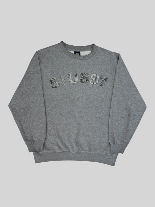 Rare Vintage Stussy 1990s American Spellout Pullover Sweatshirt Light Grey Small