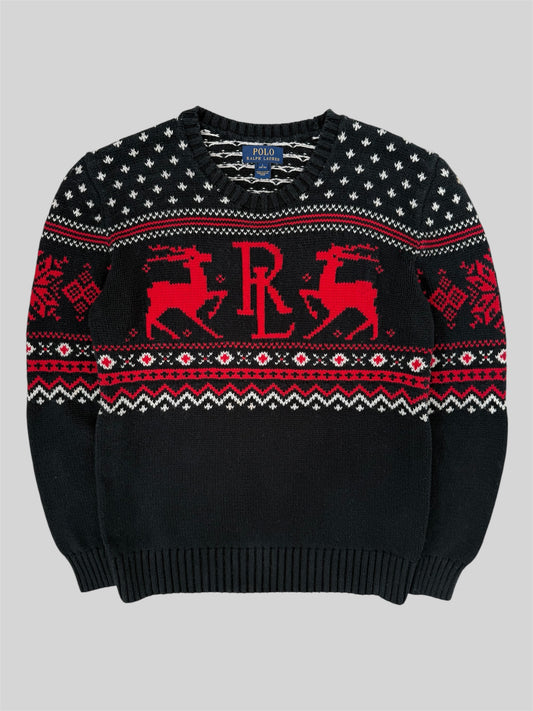 Authentic Polo Ralph Lauren 2010s Christmas Knitted Jumper Black Large (14-16)