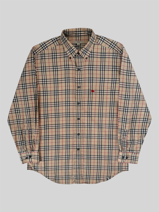 Vintage Burberry 2000s Nova Check Long Sleeve Button Up Shirt Beige Medium