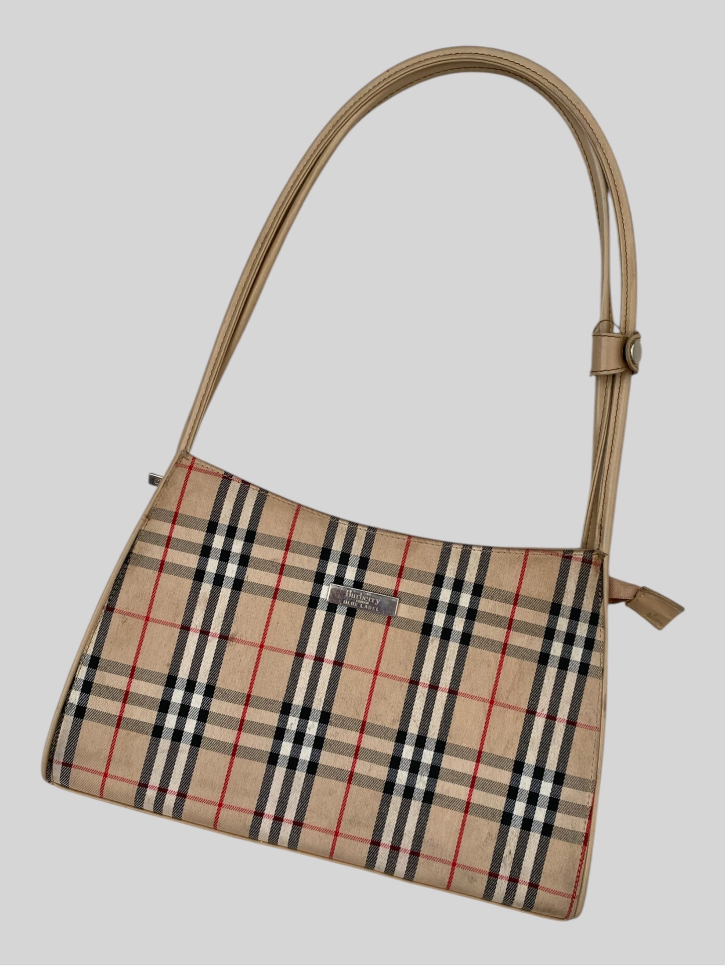 Vintage Burberry Nova Check Large Handbag Shoulder Bag Beige