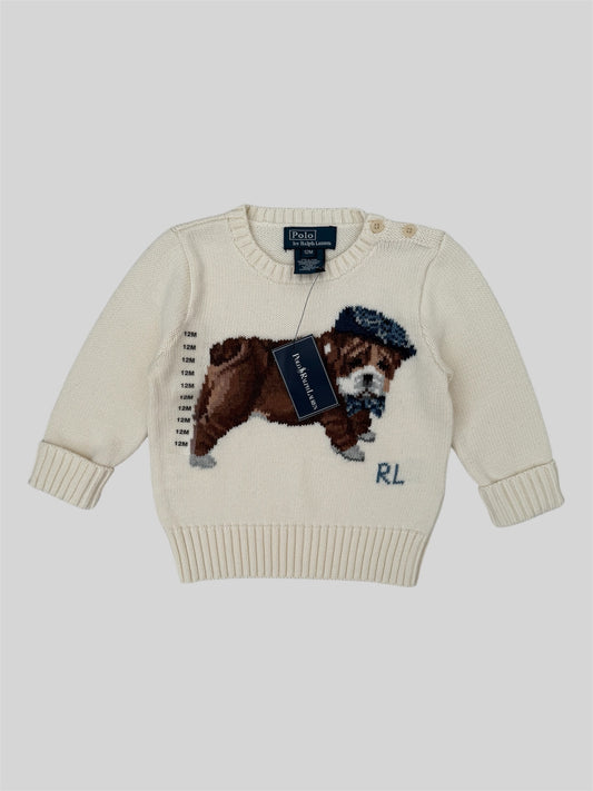 Vintage Brand New With Tags Polo Ralph Lauren Dog Knitted Jumper Cream 12 Months