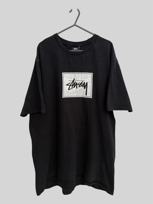 Modern Stussy Graphic Print Spellout T Shirt Black Large