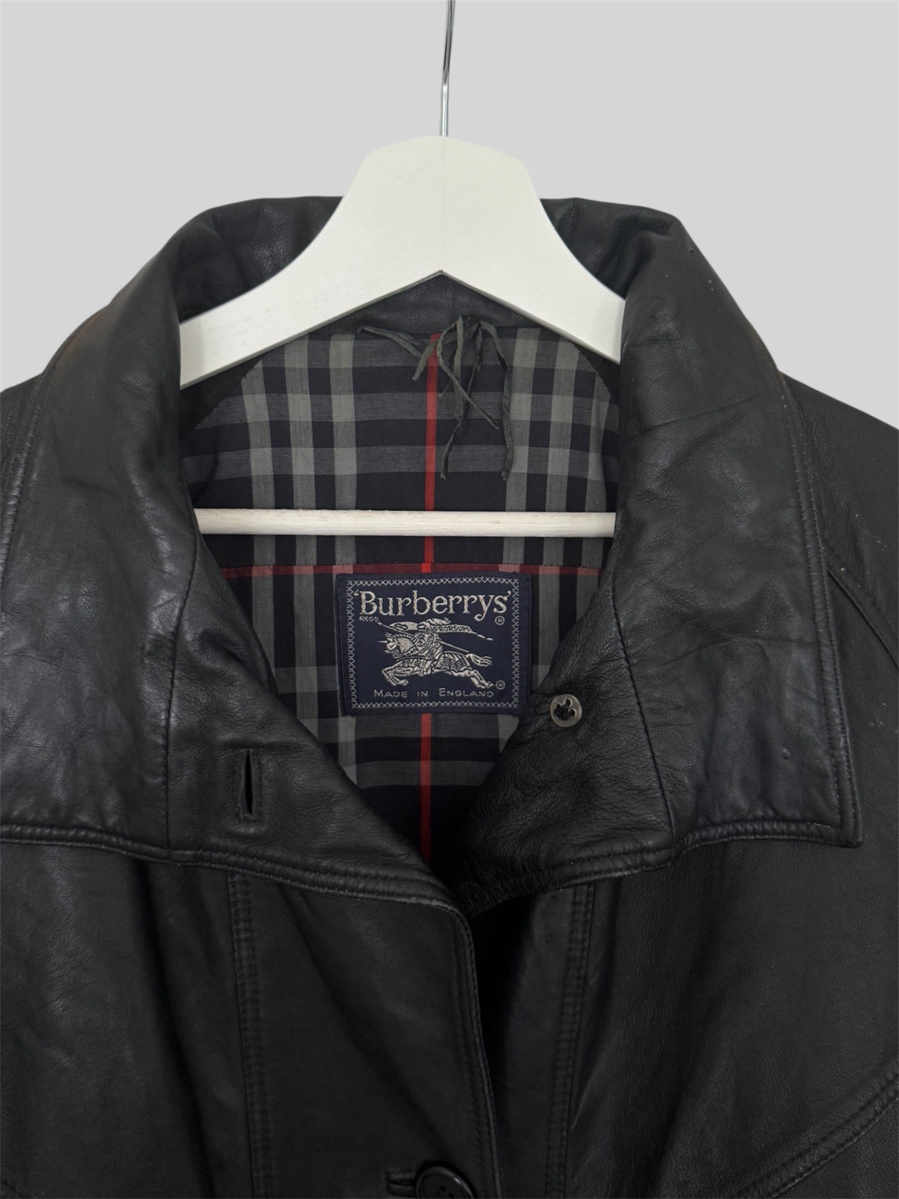 Rare 1990s Burberry Men's Regular Fit Leather Trench Coat Black