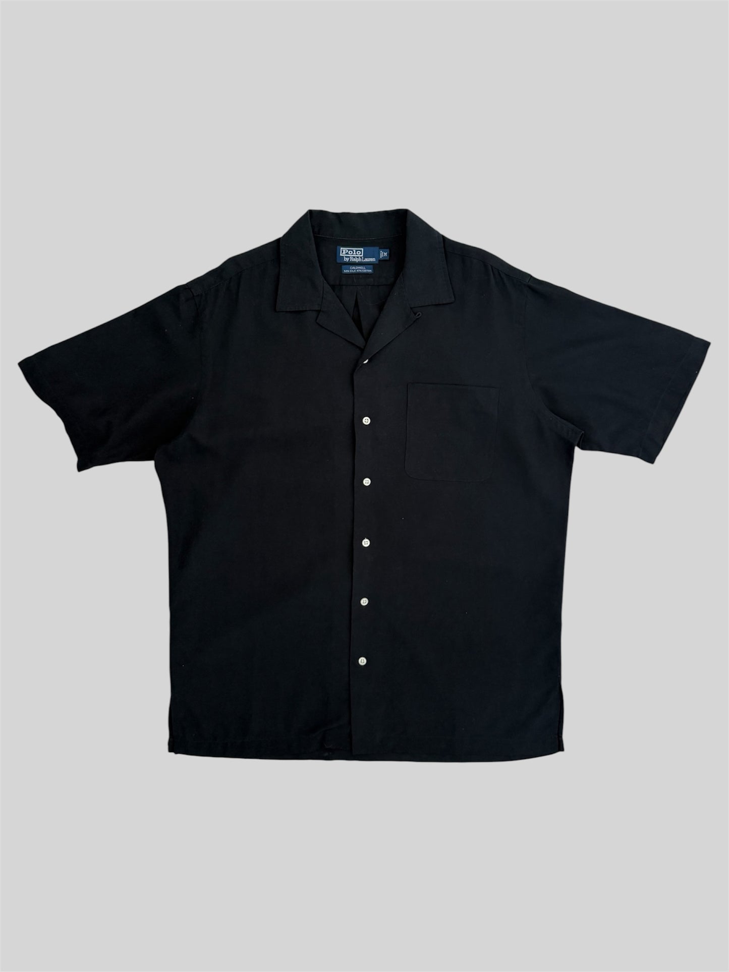 Rare Polo Ralph Lauren 1990s Button Up Caldwell Silk Cotton Camp Shirt Black M
