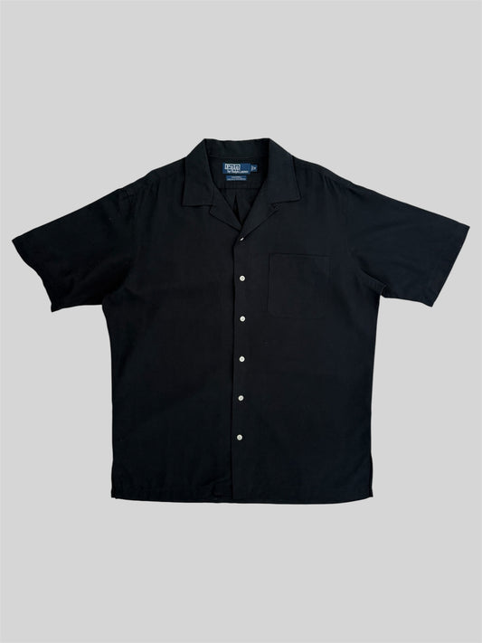 Rare Polo Ralph Lauren 1990s Button Up Caldwell Silk Cotton Camp Shirt Black M
