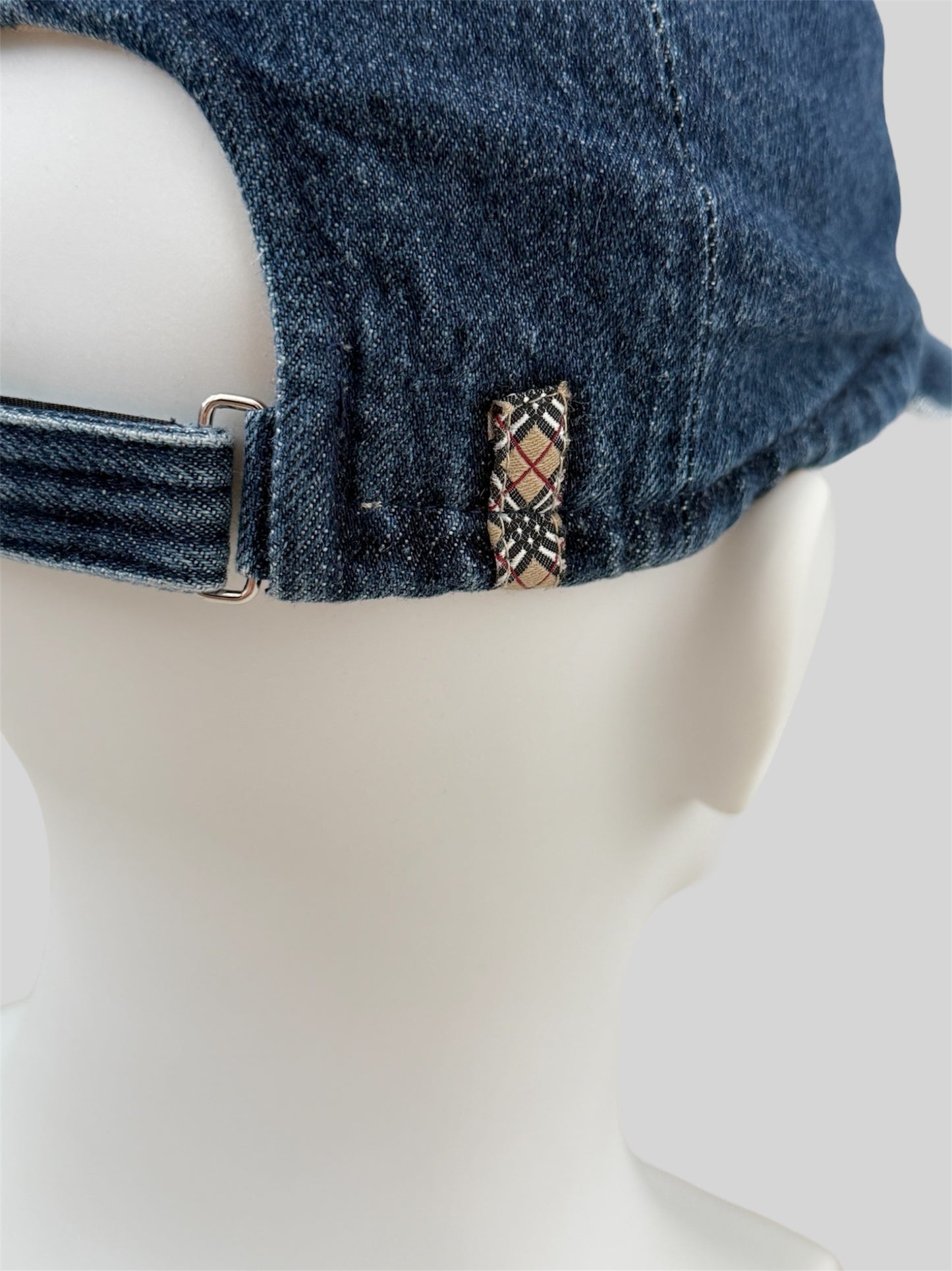 Vintage Burberry 2000s Nova Check Denim Adjustable Baseball Cap Blue One Size
