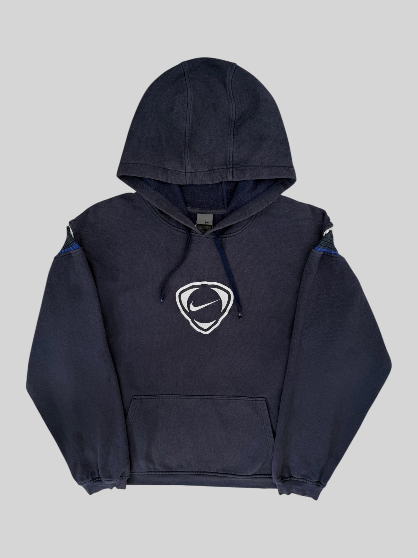 Vintage Nike Embroidered Logo Pullover Hoodie Navy Large