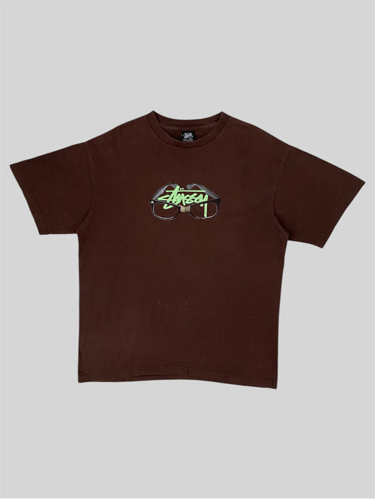 Vintage 2000s Stussy Spellout T Shirt Brown Large