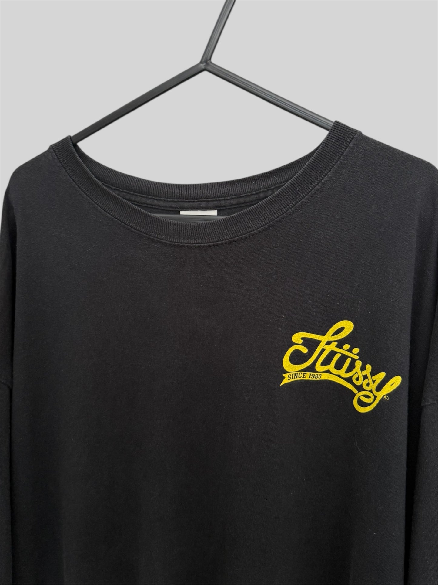 Vintage Stussy 1990s Spellout Graphic Print T Shirt Black X-Large Made In USA