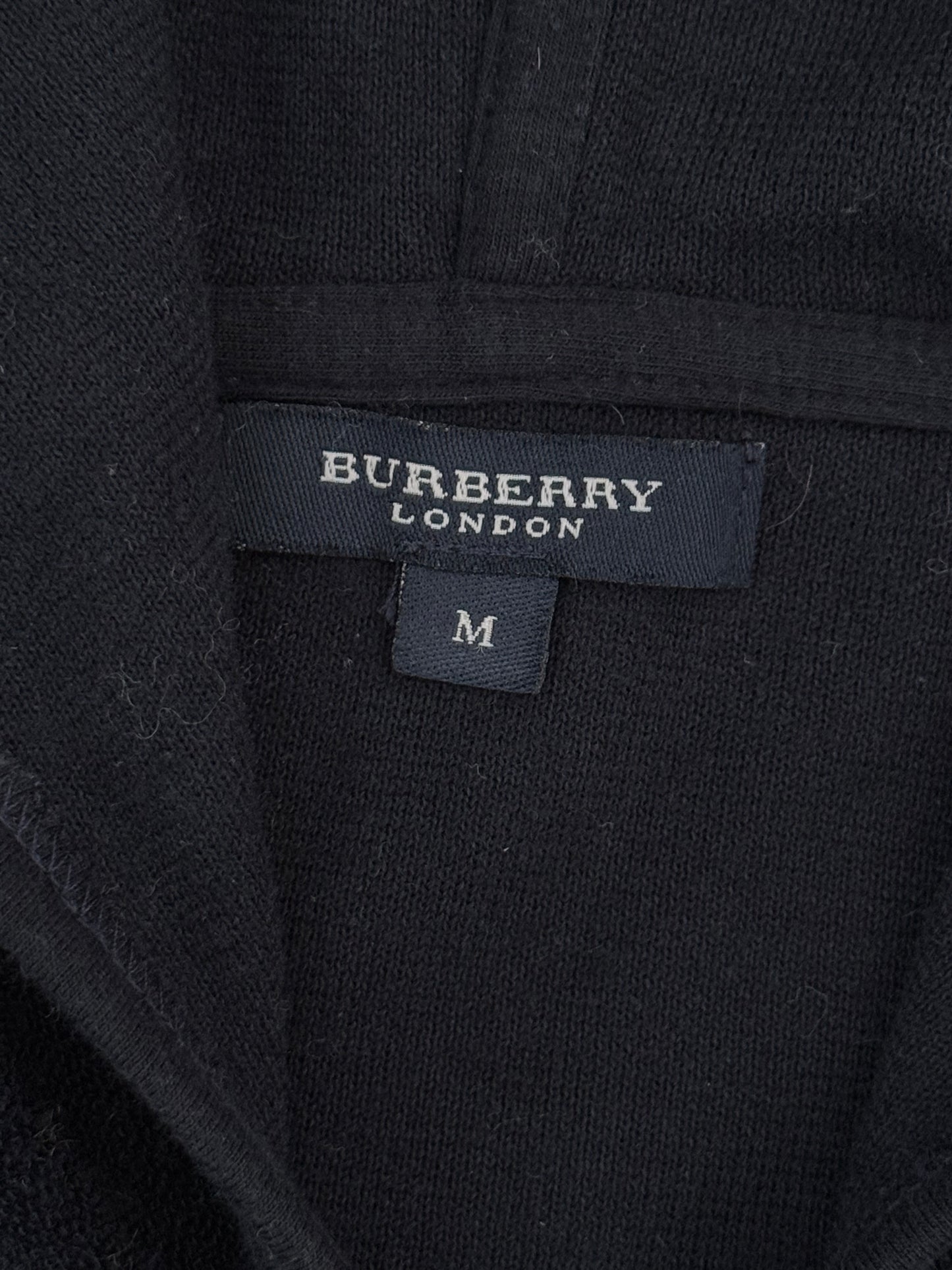 Vintage Burberry Women’s Embroidered Full Zip Thin Fleece Hoodie Navy Medium