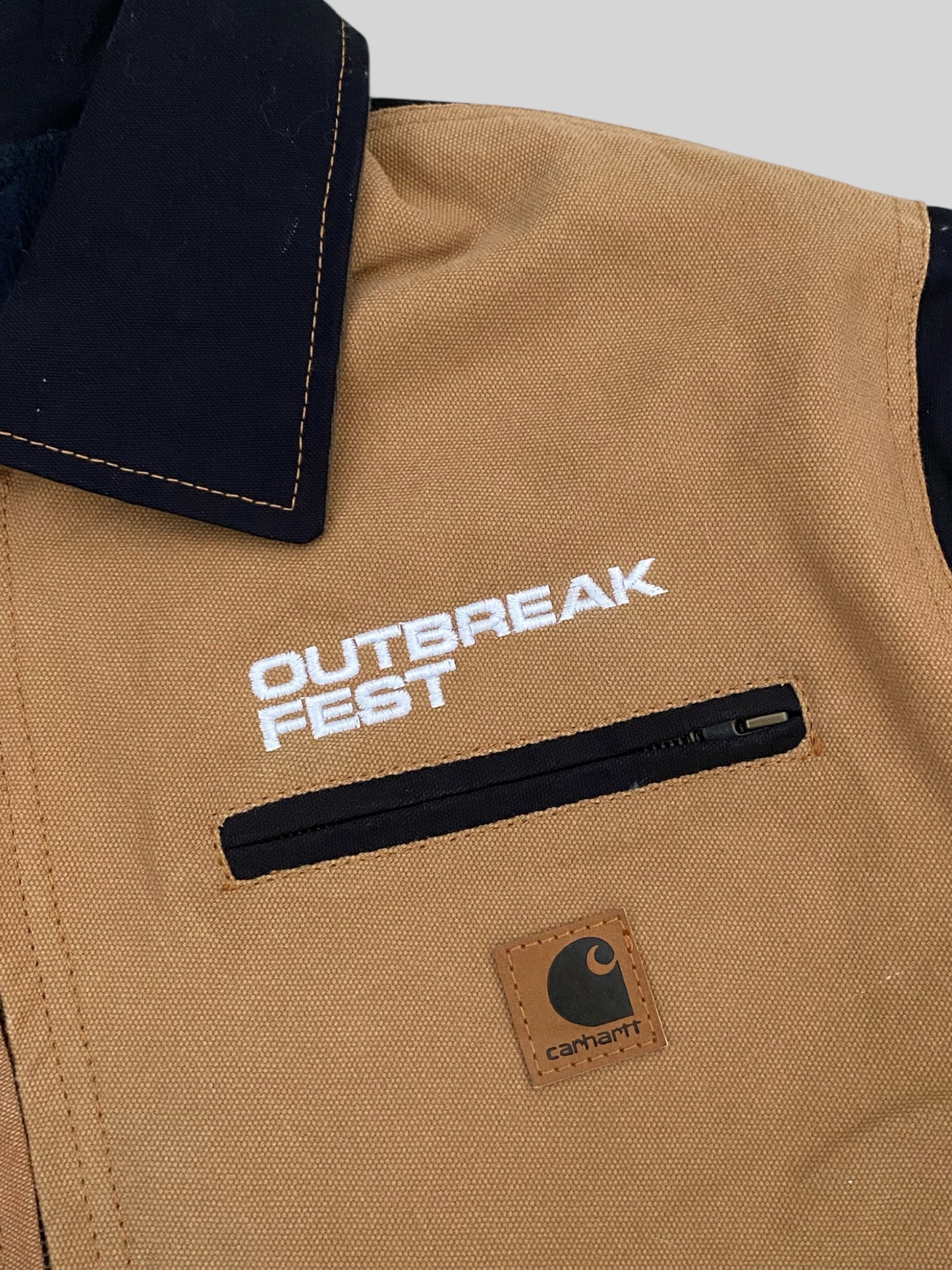 Rare Carhartt X Outbreak Festival Hand Painted Detroit Jacket Beige Large 45/80