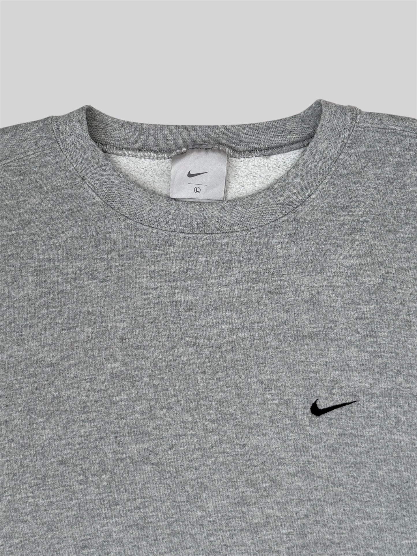 Vintage Nike 90s Embroidered Swoosh Pullover Sweatshirt Light Grey Large